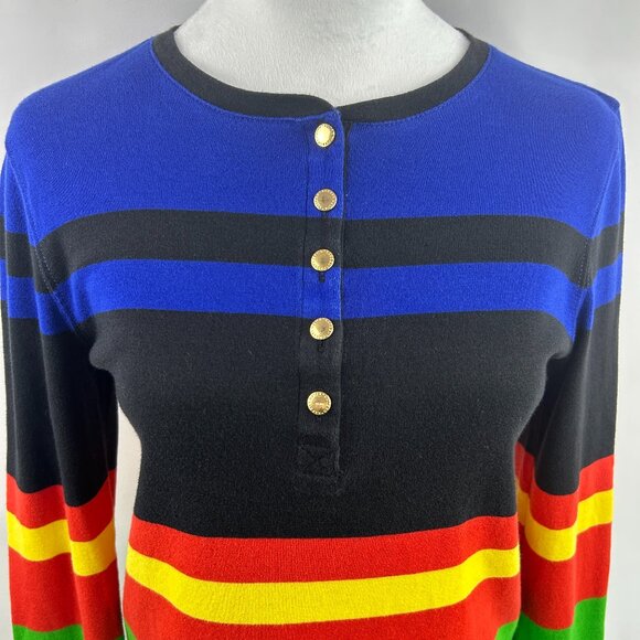 Lauren Ralph Lauren Preppy Multicolor Striped Cotton Sweater – Women's Large - Picture 3 of 9